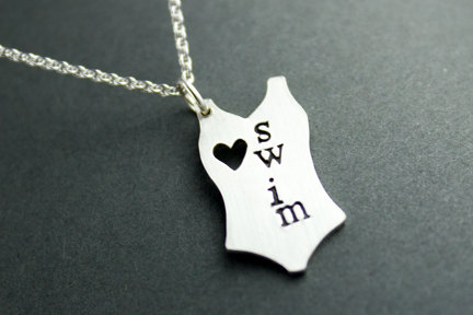 I love swimming silver necklace